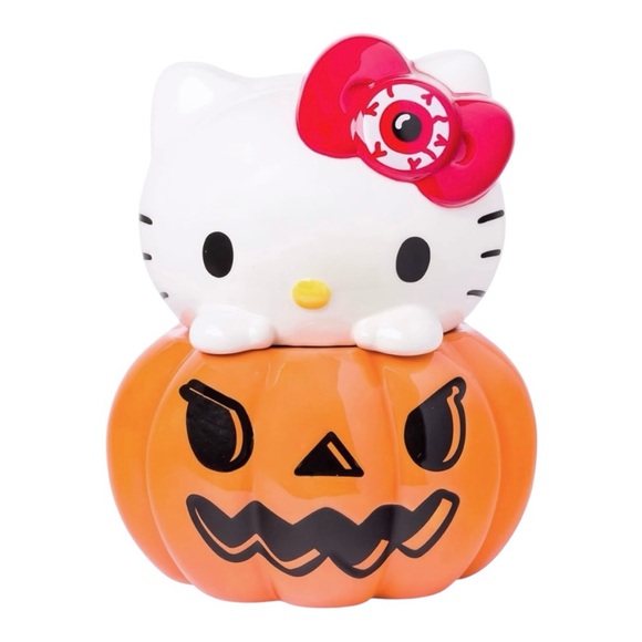 Hello Kitty Halloween Pumpkin Peek Treat Jar | 64oz Ceramic Cookie Jar - Picture 1 of 5